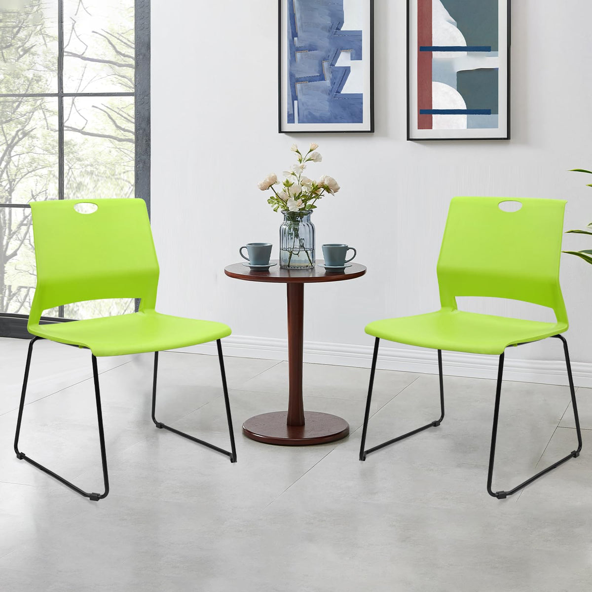 Klasika Stackable Guest Reception Chairs, Stacking Office Chair with Ergonomic Lumbar Support & Metal Legs, Plastic Desk Chairs for Conference