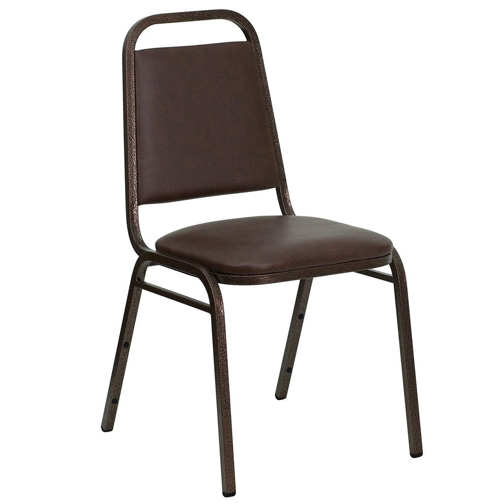 Flash Furniture Hercules Trapezoidal Back Stackable Banquet Chair, Brown, Set of 1, Brown Vinyl/copper Vein Frame