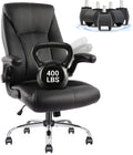 Big and Tall Office Chair for Heavy People, 400lbs High Back Extra Wide Executive Pu Leather Office Chair with Flip-up Armrests, Smooth Caster
