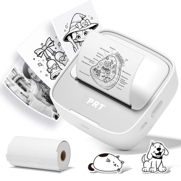 PRT Mini Sticker Printer, Portable Thermal Printer with 1 Roll Sticker Paper, Inkless Sticker Maker, Bluetooth Label Printer for Study Notes,Lists,Pictures,DIY Creations Printers for Home Use, Grey