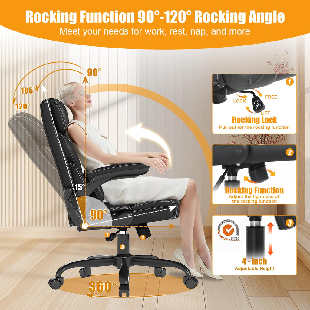 Executive Office Chair with Flip-up Armrests,ergonomic Computer Desk Chairs, 26.56 x 8.58 x 17.71inch, Dark Black