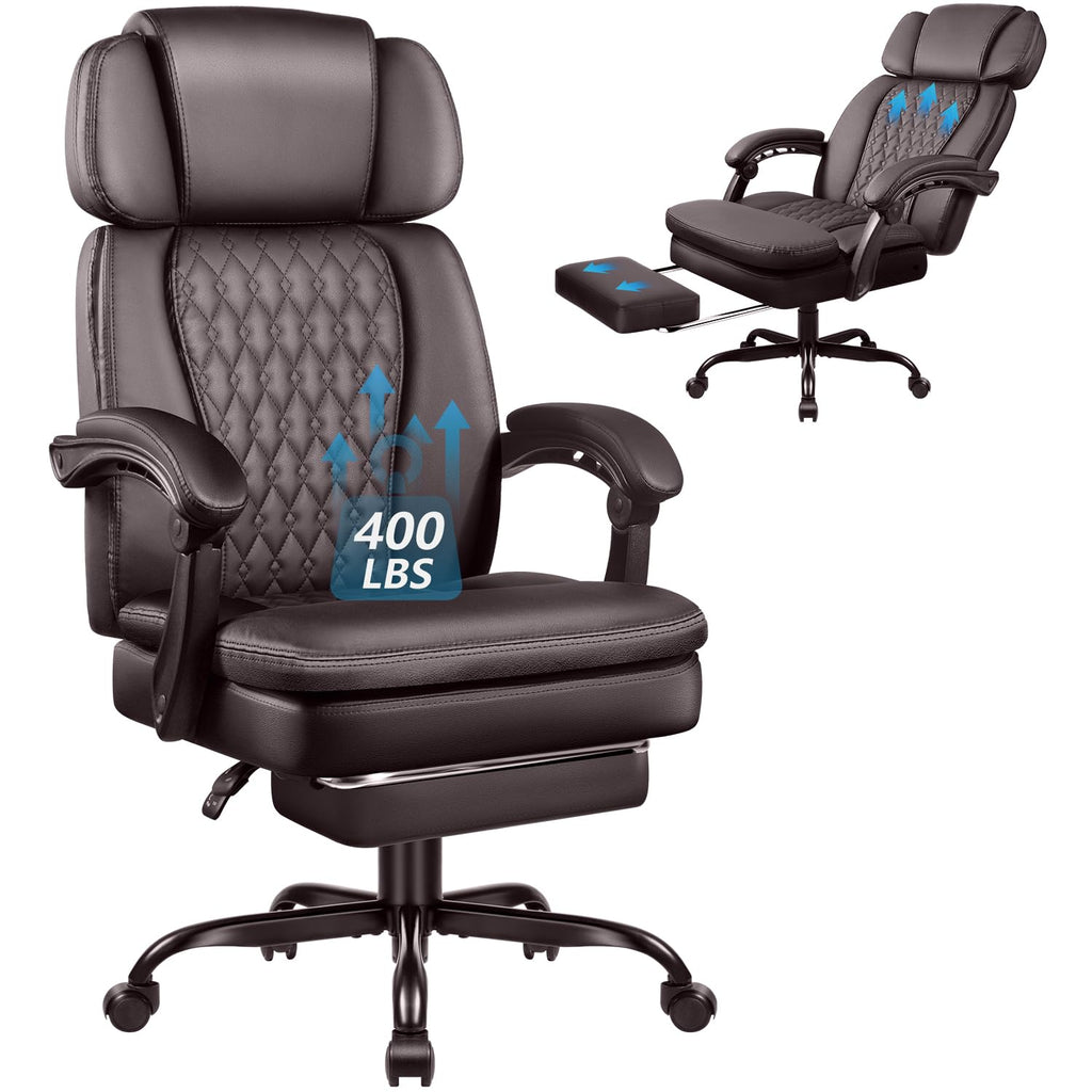 Vendorz Office Desk Chair with Foot-rest 400lbs, Heavy Duty Executive Office Chair, Comfy High Back Ergonomic Pu Leather Reclining Desk Chair