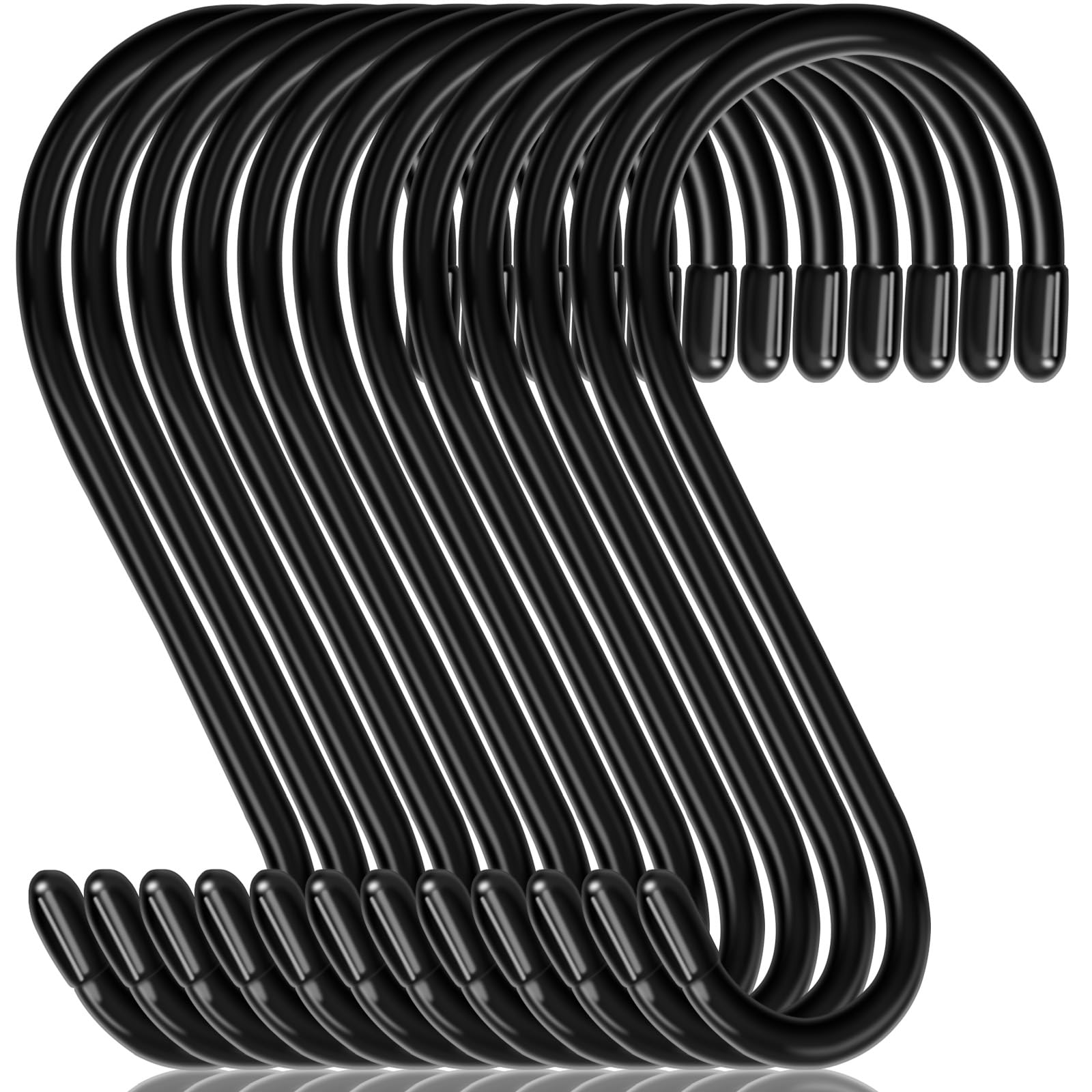 DINGEE 12 Pack 6 Inch Large S Hooks, Heavy Duty Vinyl Coated Non-Slip Metal Black Hooks for Hanging, Closet Kitchen Bathroom Garden Hooks for Pots Pans Clothes Plants Jeans Towels