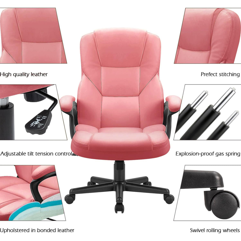 Furmax Office Executive Chair High Back Adjustable Managerial Home Desk Chair, Swivel Computer Pu Leather Chair with Lumbar Support (2, Pink)