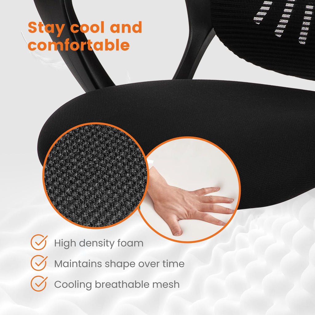 Sweetcrispy Home Office Desk Chair, Ergonomic Mid-back Mesh Rolling Work Swivel Chairs with Wheels, Comfortable Lumbar Support, Comfy Arms for