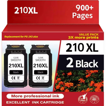 210xl Black Ink Cartridge High Yield Replacement for Canon PG210 PG-210 210XL Black Ink Cartridges for PIXMA MX410 IP2700 IP2702 MP240 MP250 MP495 MX340 Printer(2Black)