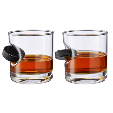 BenShot Rocks Glasses with Hockey Puck Embedded - 11oz | Made in the USA [Set of 2]