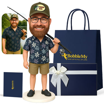 BobbleMy Custom Bobblehead, 6/7/8 inch Personalized Customized Bobbleheads Customization Dolls Figure Handmade Sculpture Gifts Based on Your Photos for Boyfriend, Husband, Friends(Outdoor Fishing)