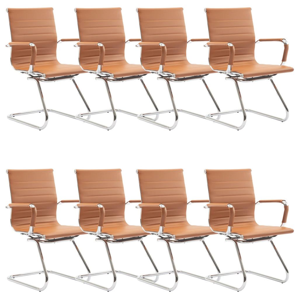 Dm Furniture Office Desk Chair Set of 8,no Wheels Pu Leather Computer Chairs Mid Back Guest Chairs with Seld Base for