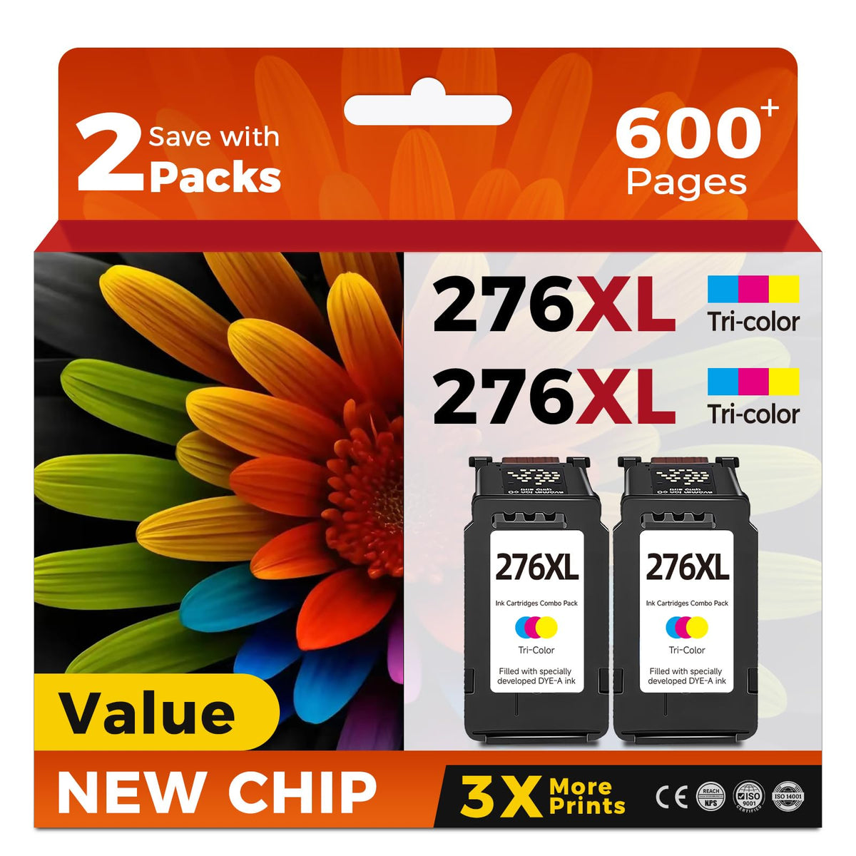 Skyink Compatible Ink Cartridge Replacement for 276 XL Ink 276XL CLI276 CL-276 (2 Color) for Pixma TS3500 TS3522 TS3520 TR4700 TR4720 TR4722 Printer