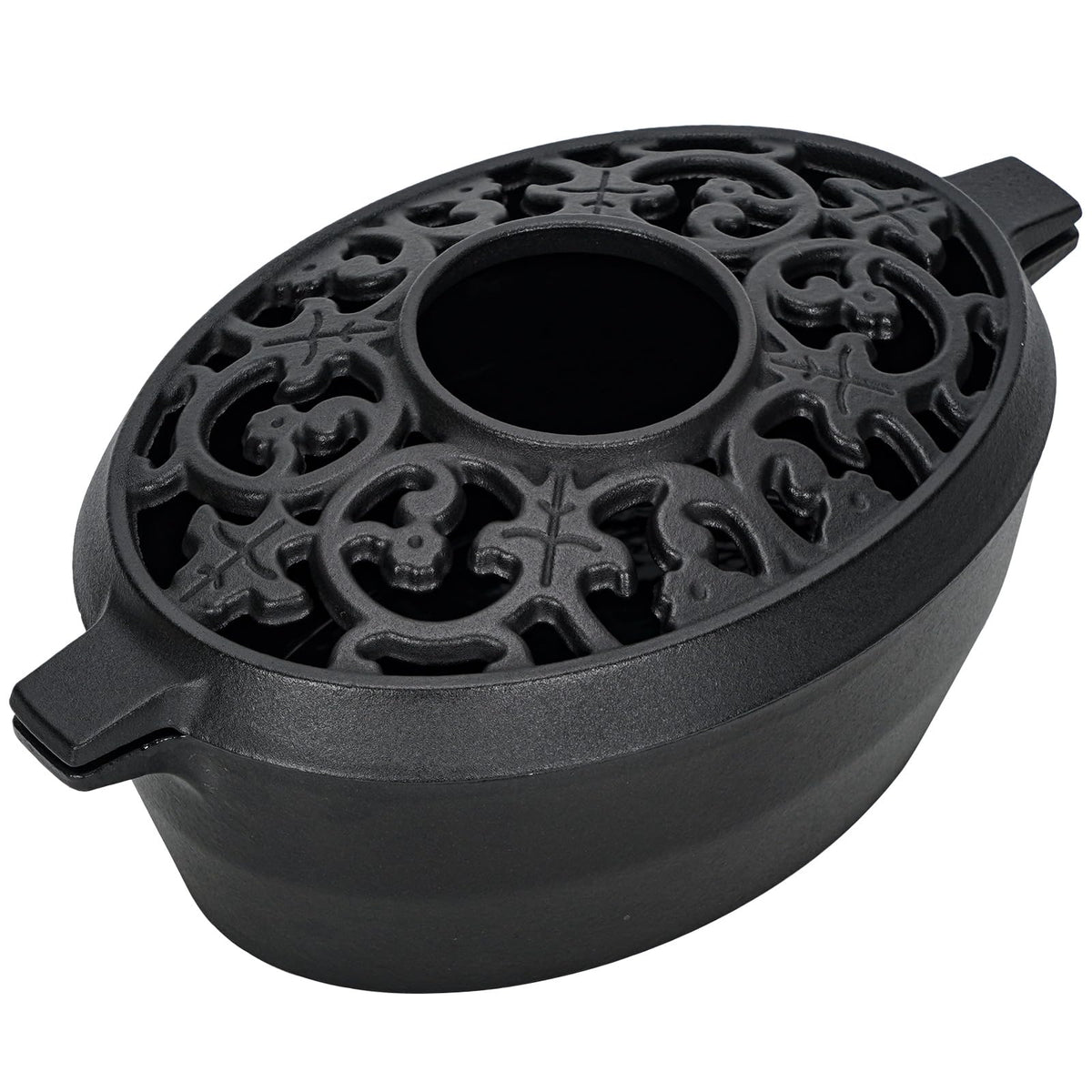 Wood Stove Steamer Humidifier, 2.5 Quart Cast Iron Pot with Porcelain Enamel Coating & Lattice Top, Rust Resistant, Decorative Humidifier for Fireplace, Home Indoor Use (Black)