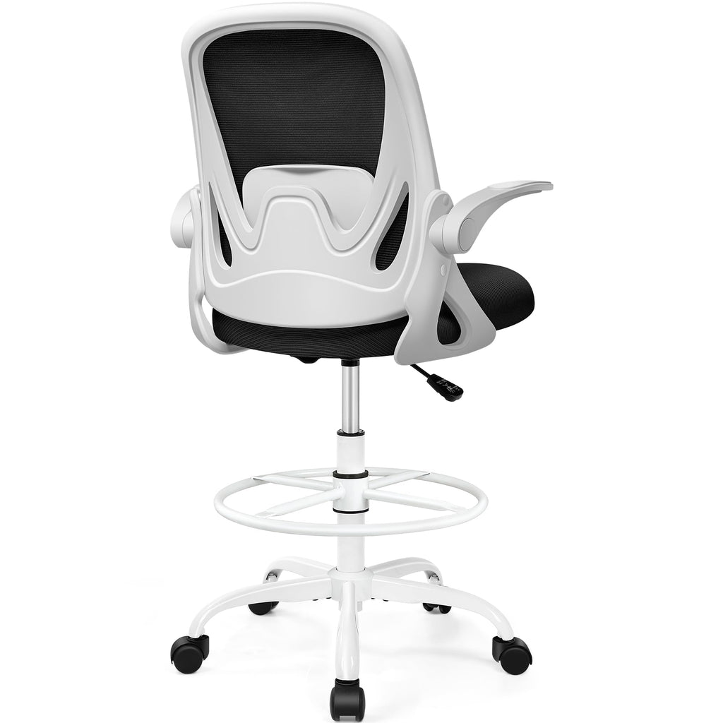 Drafting Chair Tall Office Chair with Flip-up Armrests, Adjustable Height, and Enhanced Lumbar Support - Ergonomic Rolling Stool, Back Support,