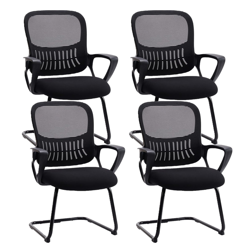 Sweetcrispy Waiting Room Chairs, Desk Chair No Wheels, Mesh Back, Set of 4, Modern Black