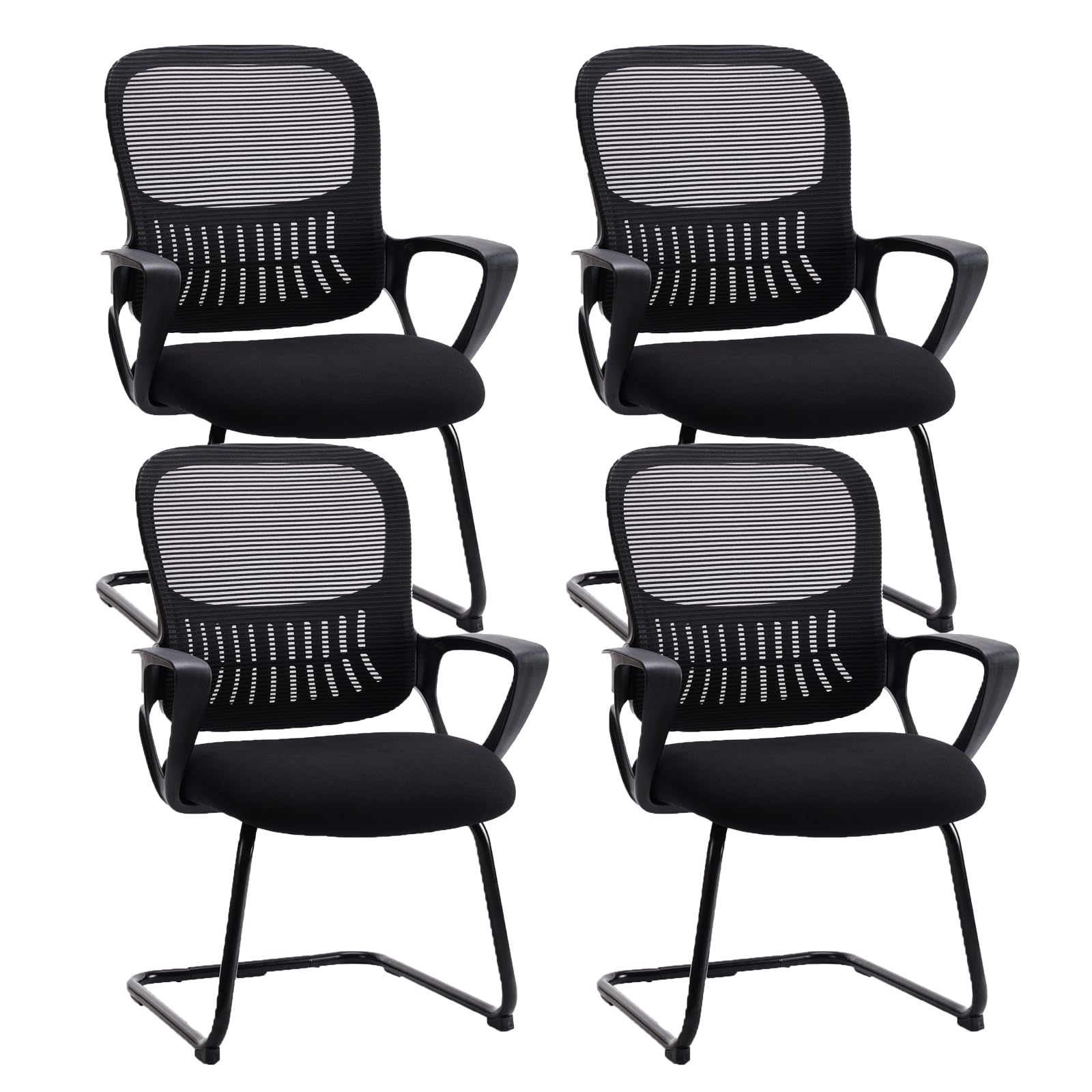 Sweetcrispy Waiting Room Chairs, Desk Chair No Wheels, Mesh Back, Set of 4, Modern Black
