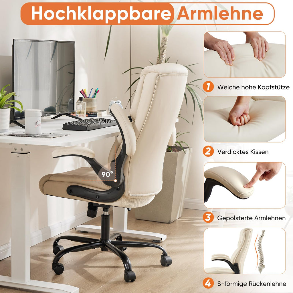 Sweetcrispy Computer Gaming Chair, Ergonomic High Back Heavy Duty Task Desk Office Chairs with Wheels, Flip-up Arms, Adjustable Height, Pu