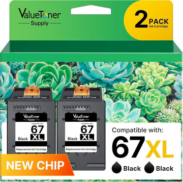 67XL 67 Ink (2 Black) for HP Ink 67 XL High Yield for HP 67XL Black Ink Cartridge for DeskJet 2855e 2852e 2800e 4255e 4200 4200e 4252e 4258e Envy 6055e 6055 6052e 6542e 6458e
