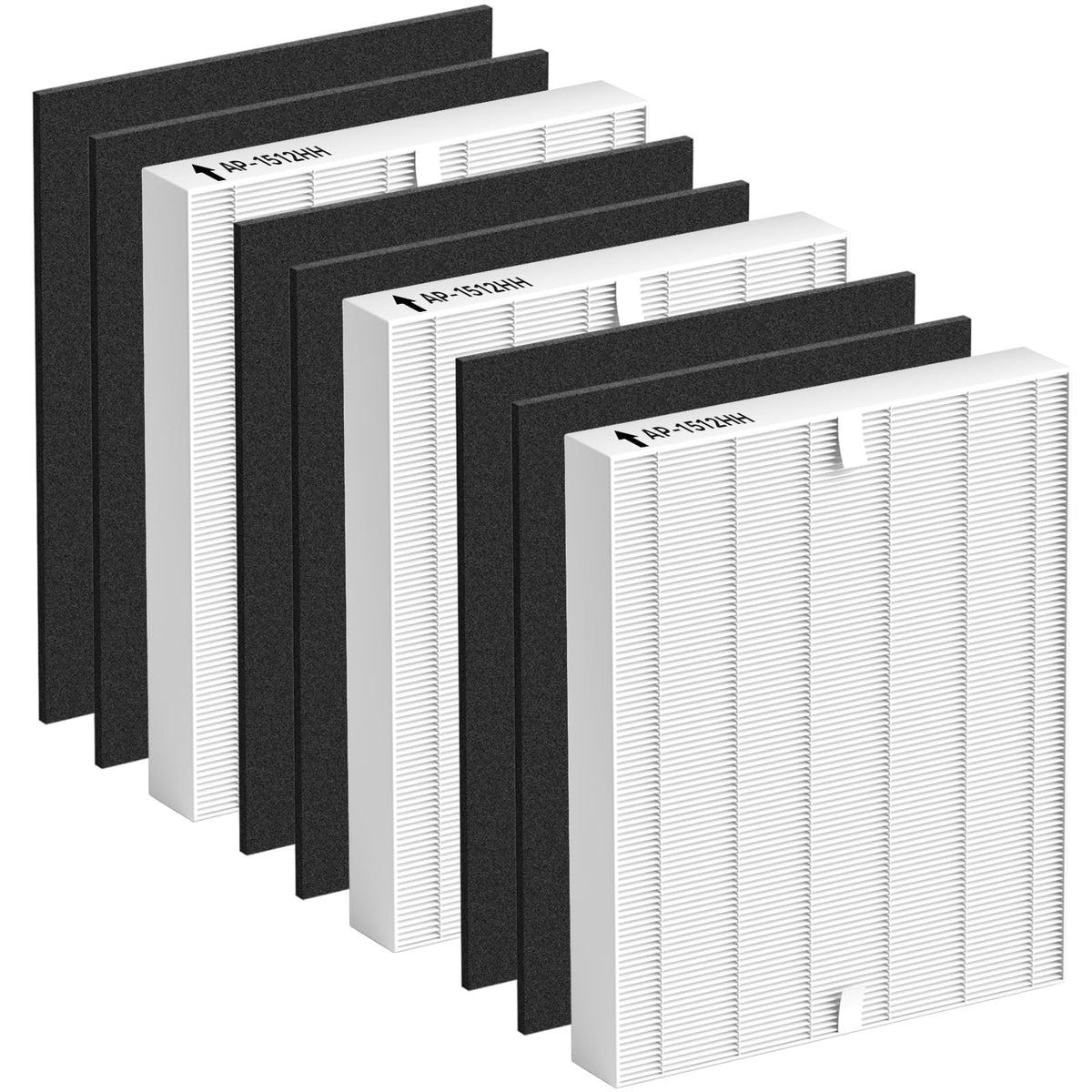 Improvedhand AP-1512HH Replacement Filter for Coway Airmega Purifier AP-1512HH-FP AP-1518R AP-1519P, 3 Pcs High-Efficiency Materials Main Filter & 6 Pcs Activated Carbon Filter, Replace Part#3304899
