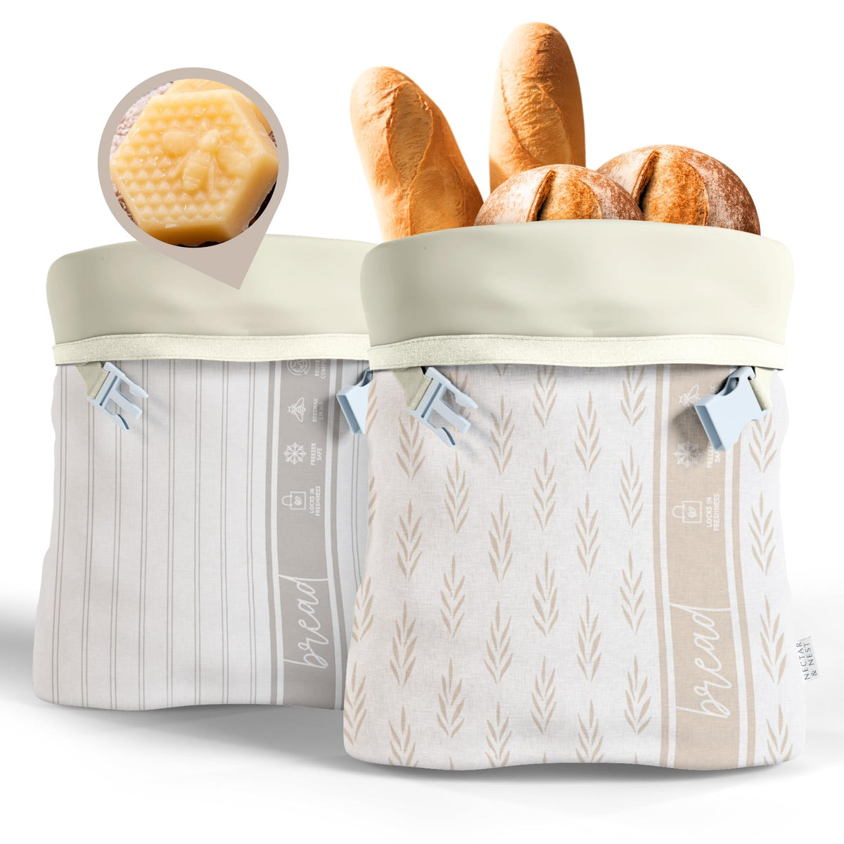 Nectar & Nest Reusable Beeswax Bread Bags for Homemade Bread & Sourdough – XL Eco-Friendly, Natural, Food-Safe Storage Bag to Keep Loaves Fresh Longer – Sustainable, Zero Waste
