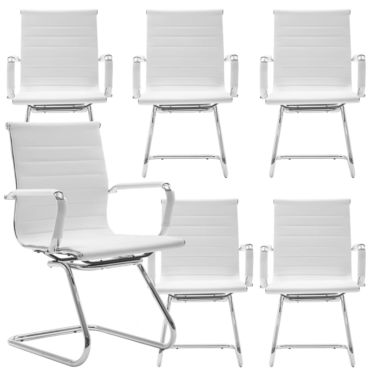 Dm Furniture Conference Room Chairs Set of 6, Waiting Room Chairs with Arms, Faux Leather Reception Chairs No Wheels, Office Guest Chairs with