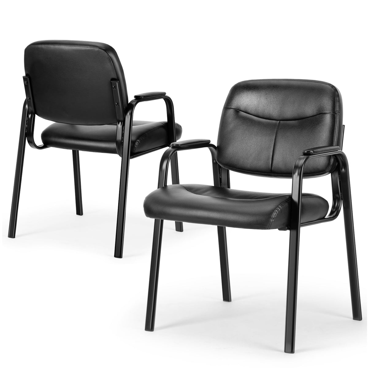 Simple Deluxe Leather Guest Chair with Padded Arm, Waiting Room Chairs Stationary Rest for Reception Area Conference Room Lobby Home Computer