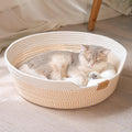 CHEERHOME PETS Cat Bed Basket with Cushion, Cotton Rope Woven Pet Bed for Indoor Cats Couch, Stimulicat Cat Bed Handwoven Breathable, All Season Universal (White)