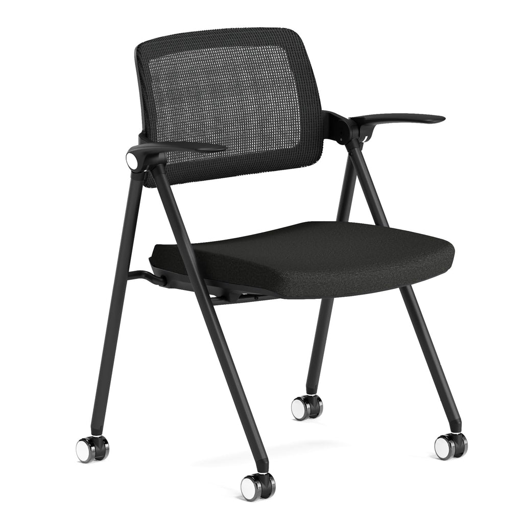 Fylica Stackable & Foldable Office Chair, Folding Desk Chair with Flip-up Armrest, Breathable Mesh, Thick Seat Cushion & Rocking Backrest,