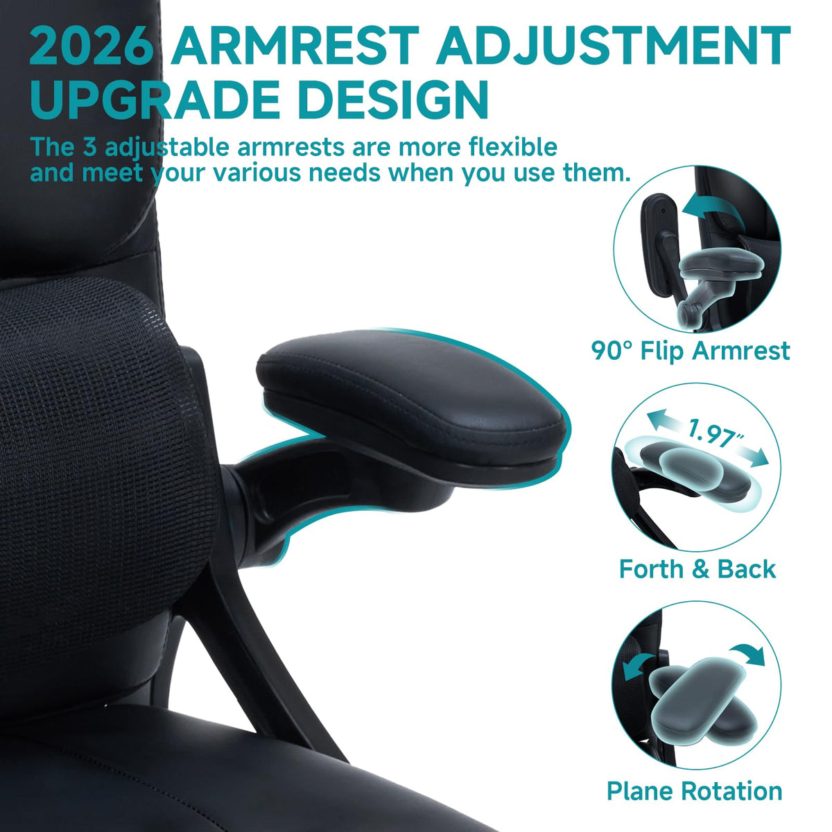 Sitpro 400lbs Executive Office Chair Wiht 3 Way Adjustable Armrest, Dark Black