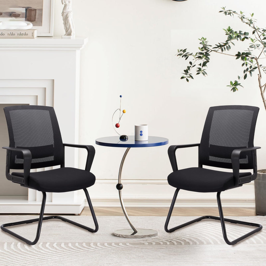 Clatina Office Guest Chair with Lumbar Support and Mid Back Mesh Space Air Grid Series for Reception Conference Room 2 Pack, Black