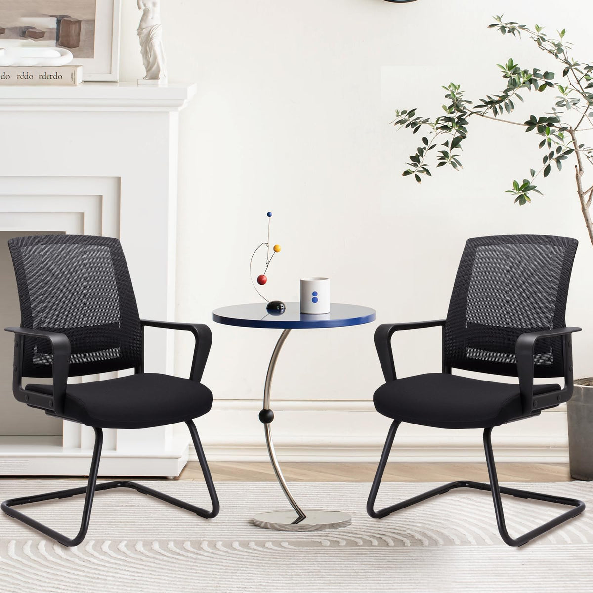 Clatina Office Guest Chair with Lumbar Support and Mid Back Mesh Space Air Grid Series for Reception Conference Room 2 Pack, Black