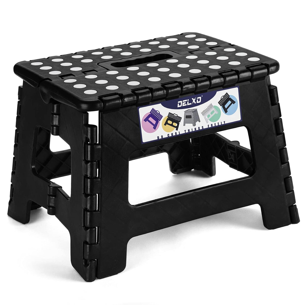 Delxo Folding Step Stool for Adults and Kids,extra-strong 13 Inch Step Stools Anti-skid Plastic Stepping Stool,upgraed Foldable Step Stool for