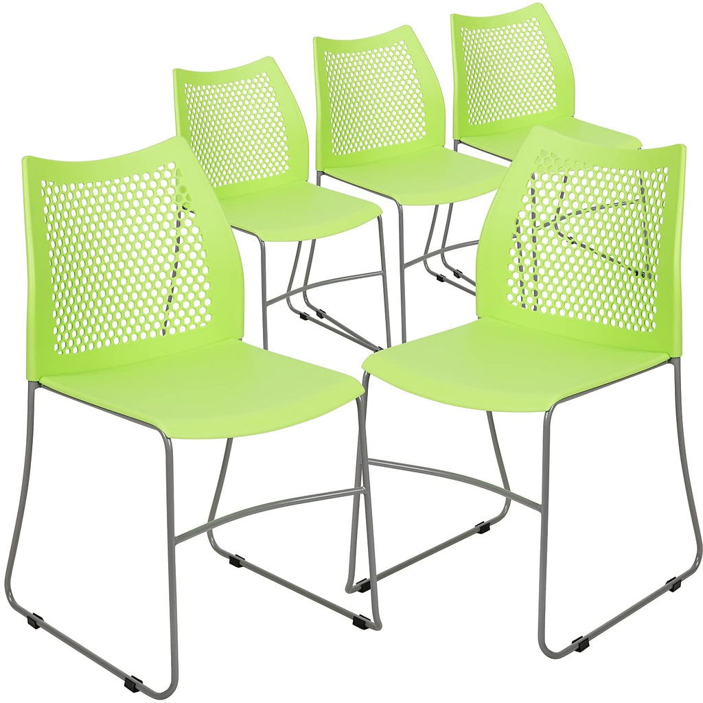 Flash Furniture Hercules Series Contoured Lobby Chairs with Air-vent Honeycomb Backs, Ergonomic Stacking Chairs for Offices, Set of 5, Green