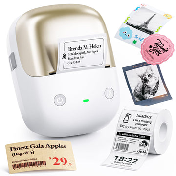 NIIMBOT B2 Pro Bluetooth Label Maker, 300DPI HD Thermal Sticker Printer, Portable Thermal Label Printer with 1 Roll, Supports Red & Black Printing, for Home Office Organization & Small Business, Gold