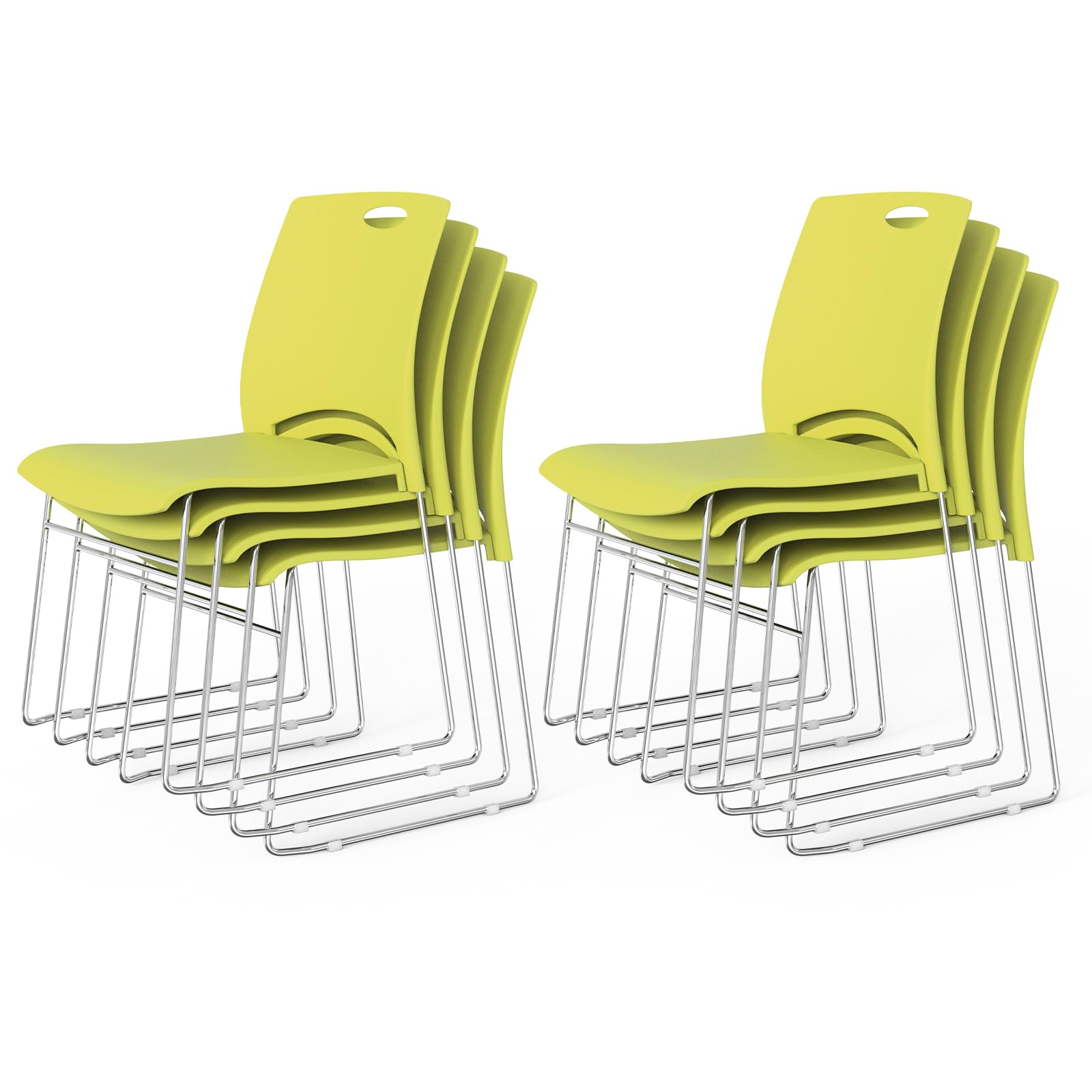 Vingli Stacking Chairs Set of 8 Stackable Office Chairs with Metal Sled Base, Ergonomic Plastic Seat, Stacking Chairs for Waiting Room Break