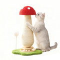 Mushroom Cat Scratcher Tower, Interactive Ball Track Spring Ball Cat Scratching Post, Sisal Kitty Activity Center for Indoor Cats & Kittens, Sturdy Wide Base 25.2 Inch - Red