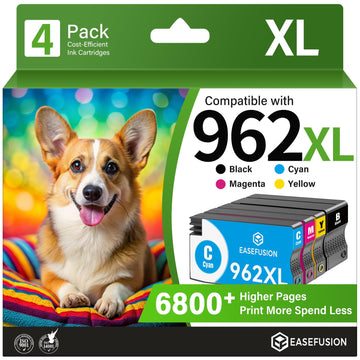 EaseFusion 962XL Replacement for HP 962XL Ink Cartridges Combo Pack HP962XL HP962 Work with HP OfficeJet Pro 9010 9015 9018 9020 9025 Printers (Black/Yellow/Cyan/Magenta, 4 Pack)