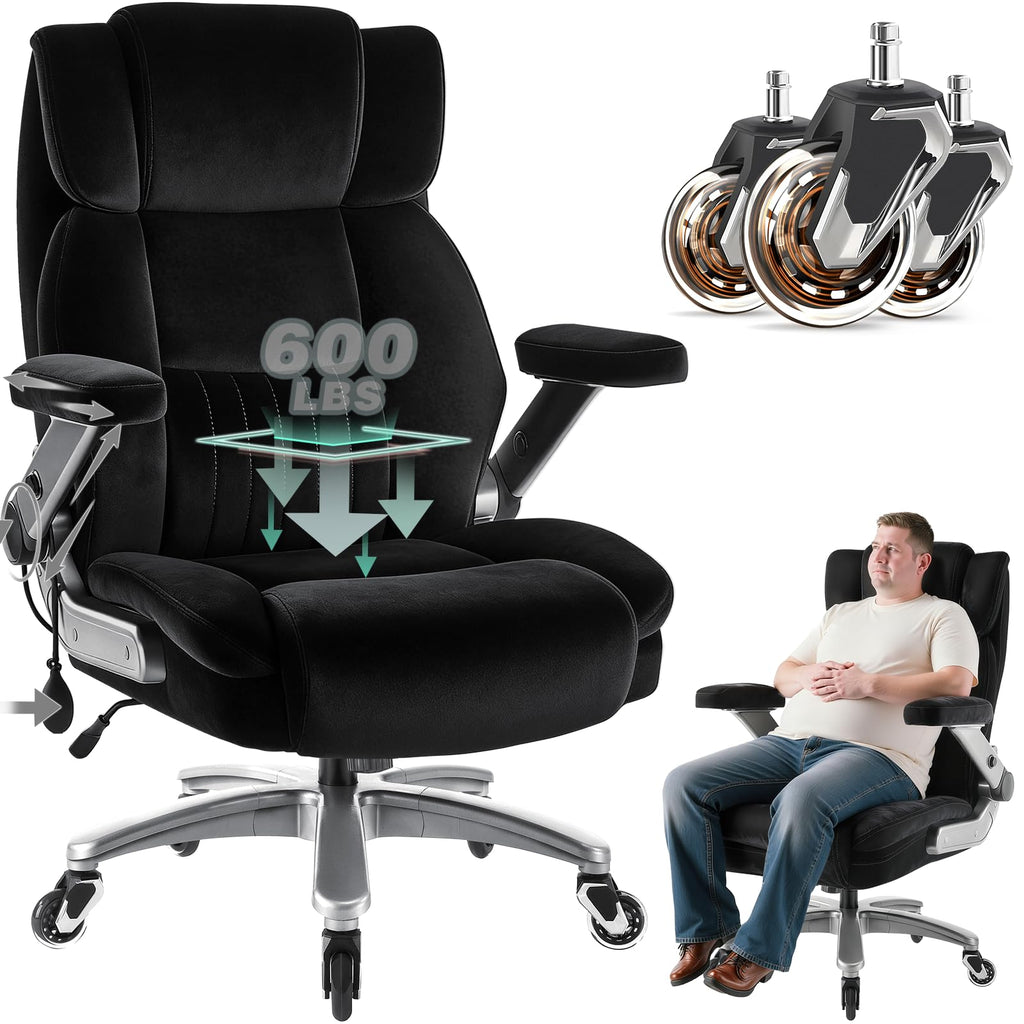 Famsway Fabric 600lbs Heavy Duty Office Chair with 5d Flip Arms for Heavy People,comfy Cloth Big and Tall Desk Chair with Pocket Spring