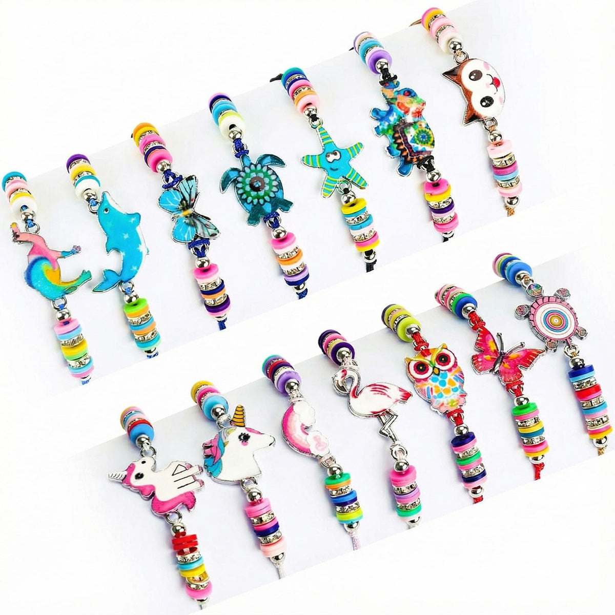 LovesTown 14 PCS Bracelets for Girls, Kids Bracelets Friendship Braided with Animal Woven, Dress Up Toddler Play Jewelry Girls Party Favors Kindergarten Graduation End of Year Student Gifts