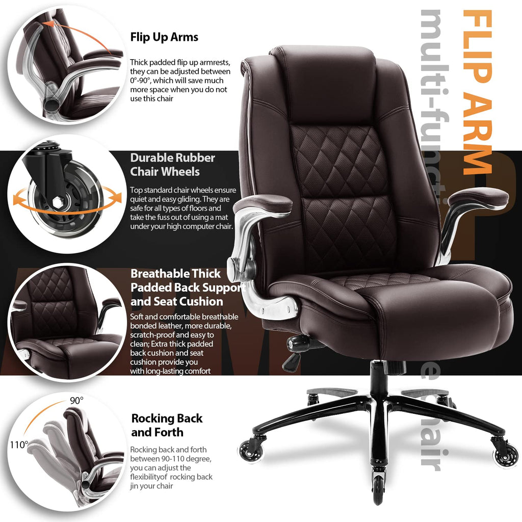 High Back Office Chair, Ergonomic Executive Computer Desk Chair, 31 inches x 28 inches x 48.8 inches, Brown
