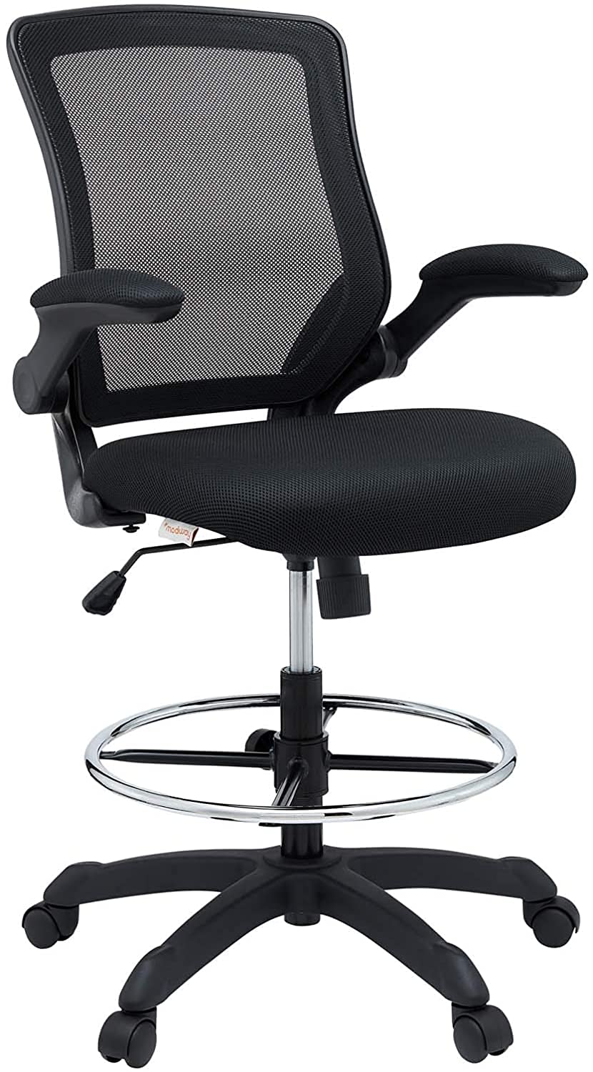 Modway Veer Reception Desk Flip-up Arm Drafting Chair in Black