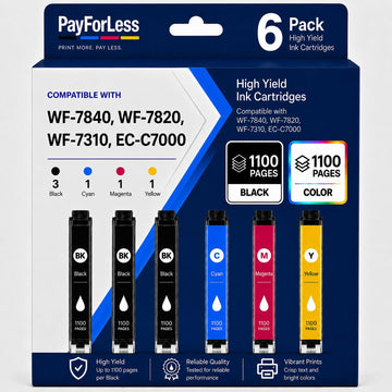 Remanufactured Replacement for Epson 812XL Ink cartridges Combo Pack Replacement for 812 XL T812XL for Workforce Pro WF-7840 WF-7820 WF-7310 EC-C7000 Printer 6 Pack 3 Black 1 Cyan 1 Magenta 1 Yellow