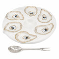 Mud Pie Oyster Server Set; server 10 1/2" dia | spoon 5 1/2"