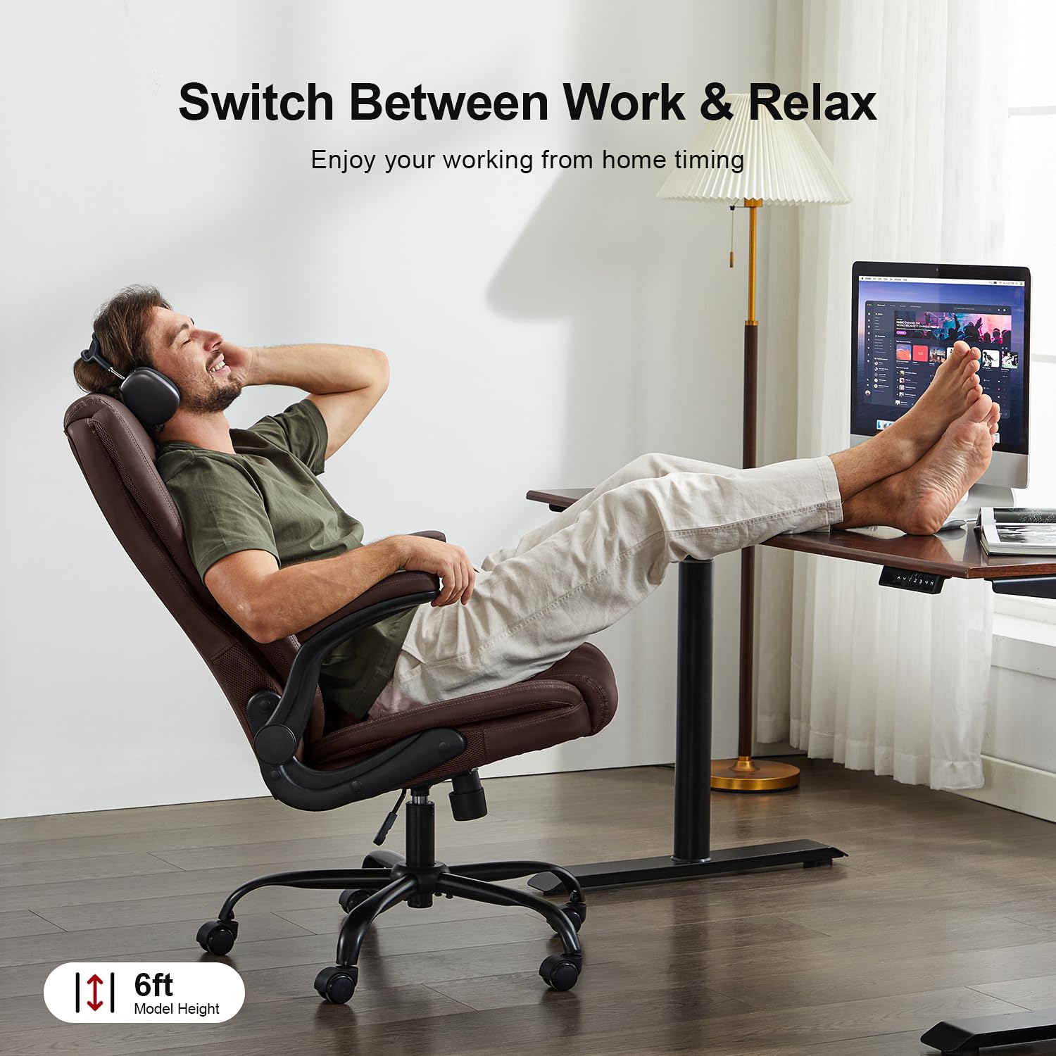 Amseatec Office Chair,big and Tall 400lbs, Ergonomic with Adjustable Backrest, Reclining Computer Chair with Double Lumbar Support, Thick