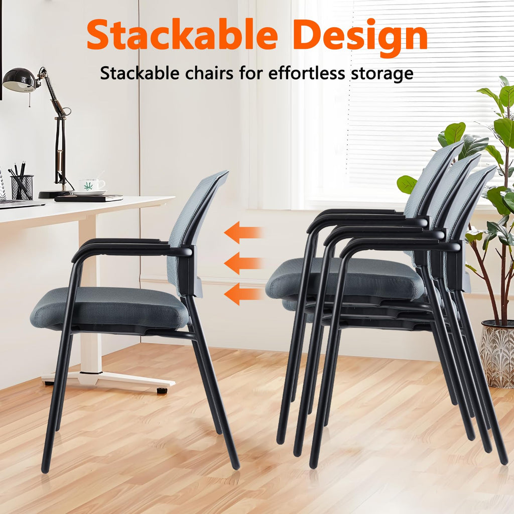 Clatina Office Reception Guest Chair Mesh Back Stacking with Ergonomic Lumbar Support and Thickened Seat Cushion for Waiting Conference Room