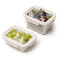 Glass Produce Storage Containers for Fridge, 2-Pack – Airtight Fruit & Vegetable Containers with Removable Colanders, Flexible Silicone Lids,LeakProof, BPA-Free Borosilicate Glass