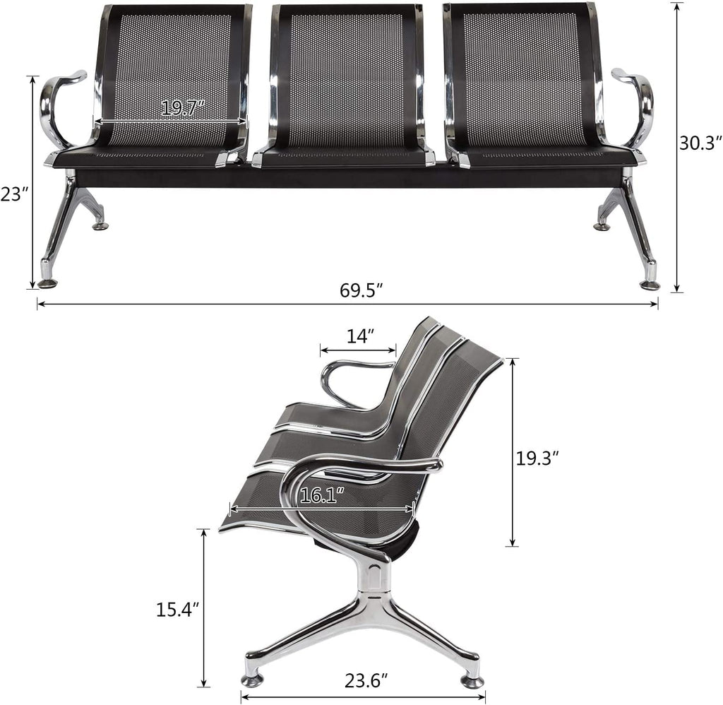 Buenotoys Waiting Room Chair Bench - 5-seat Waiting Room Bench with Arms Airport Reception Bench Guest Reception Chairs Lobby Bench Waiting