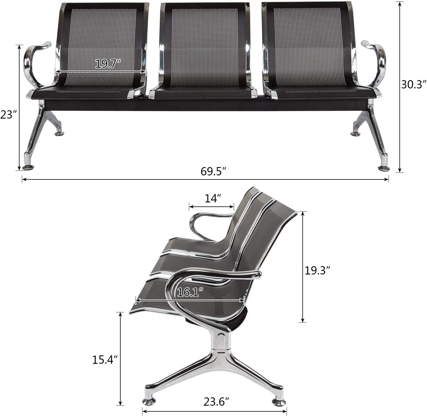 Buenotoys Waiting Room Chair Bench - 5-seat Waiting Room Bench with Arms Airport Reception Bench Guest Reception Chairs Lobby Bench Waiting