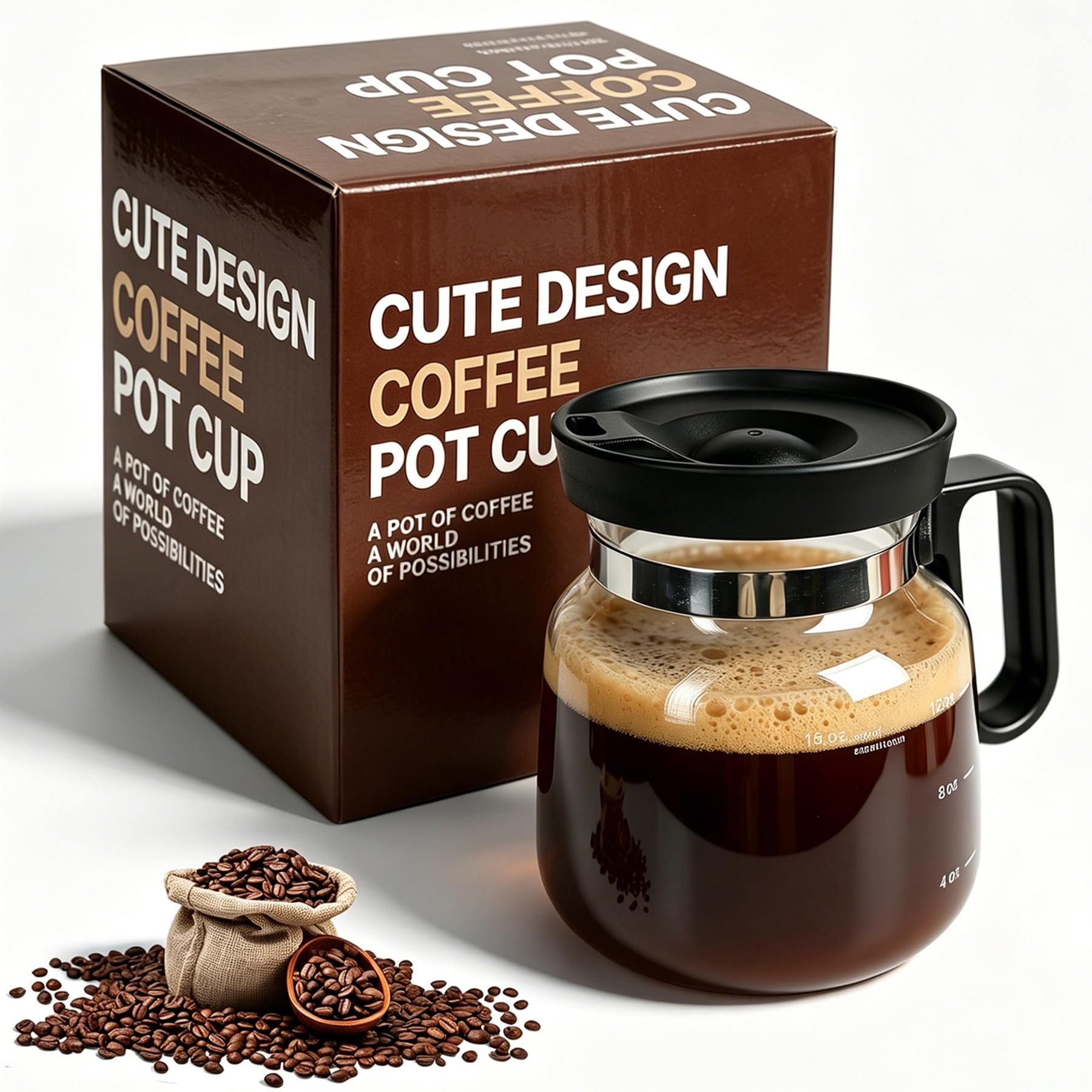 16 Oz Glass Coffee Pot Mug with Spill Proof Lid, Heatproof Clear Cup for Travel & Office, Gift for Coffee Lovers (1 Pack)