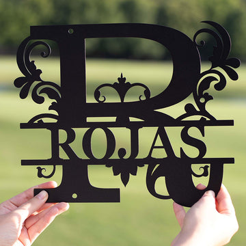 Personalized Floral Monogram Sign, Custom Family Name Metal Wall Decor
