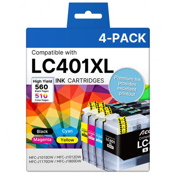 LC401XL Ink Cartridges for Brother Printer High Yield 4-Pack Replacement for Brother LC401 Ink Cartridges Work with MFC-J1010DW MFC-J1170DW MFC-J1012DW MFC-J1800DW Black Cyan Magenta Yellow