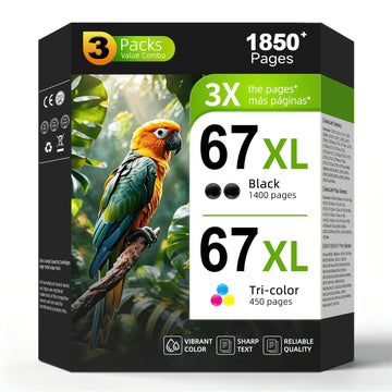 67XL Ink Cartridges 3-Pack Replacement for HP Ink 67 HP67 XL HP67XL Black Color Combo for 2800 2855e 4125e 4100 4200 2755e 6055e 6000 2700e 2742e 2752e 6400 4155e 2700 6455e 2827e 4200e 6458 Printer